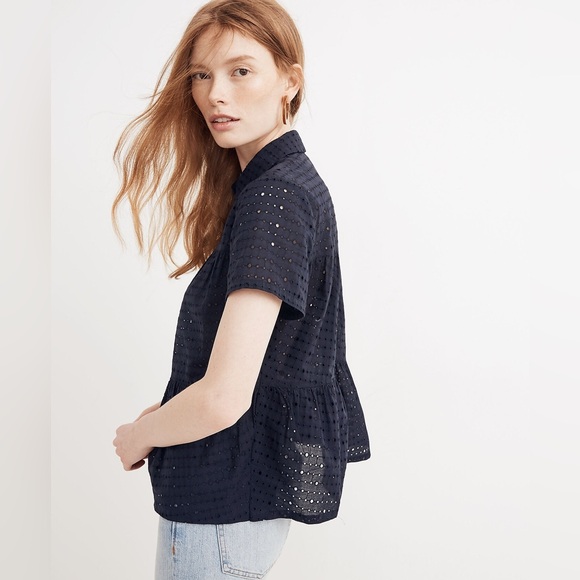 Madewell Eyelet Seamed Button-Down Shirt in Deep Navy - Picture 4 of 9